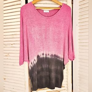 Enti Tie Dye Batwing Top Pink and Black M/L
